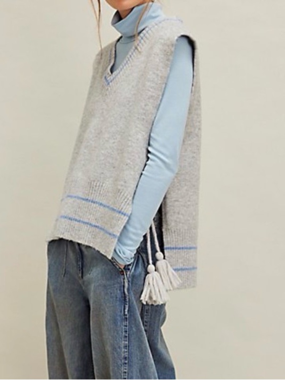 Free People All Star Striped Poncho Sweater Vest One Size